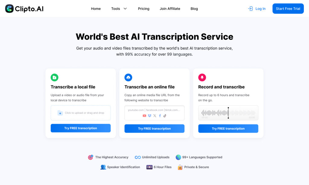 Clipto.AI for Audio Transcription