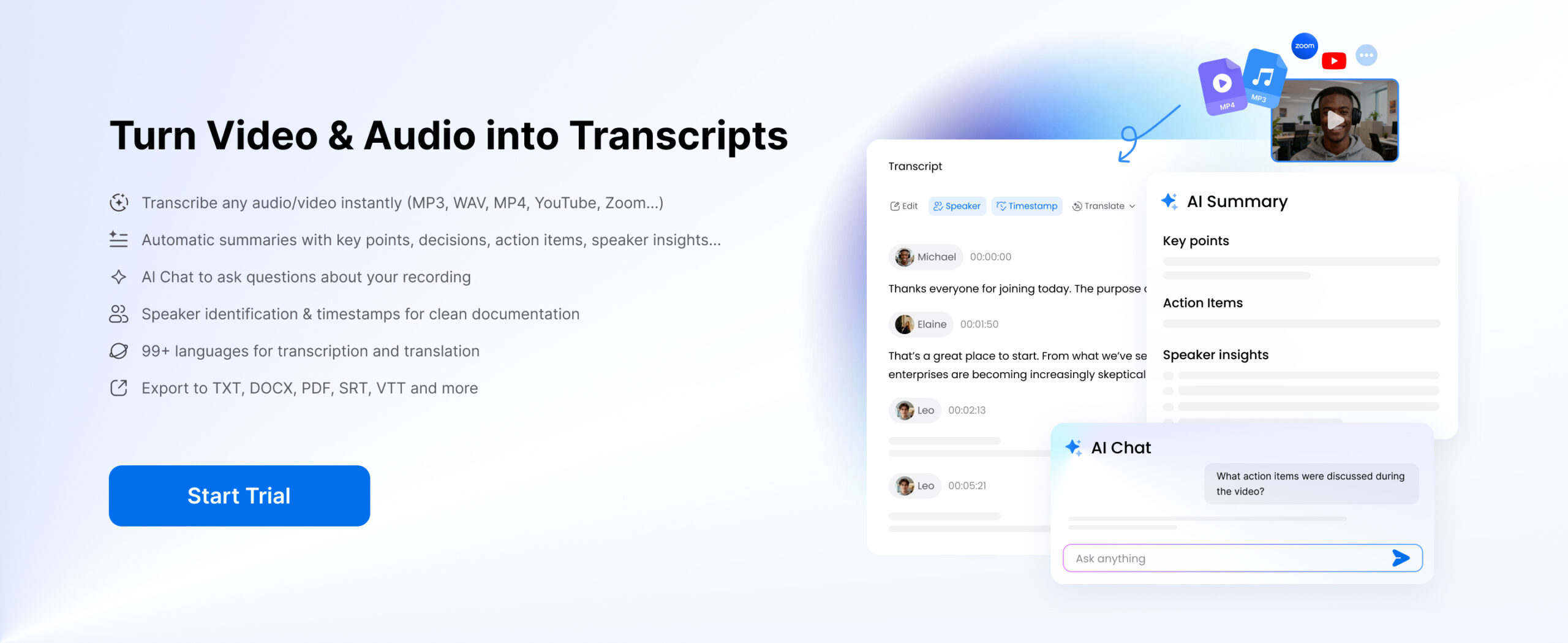 banner Turn video audio into transcript