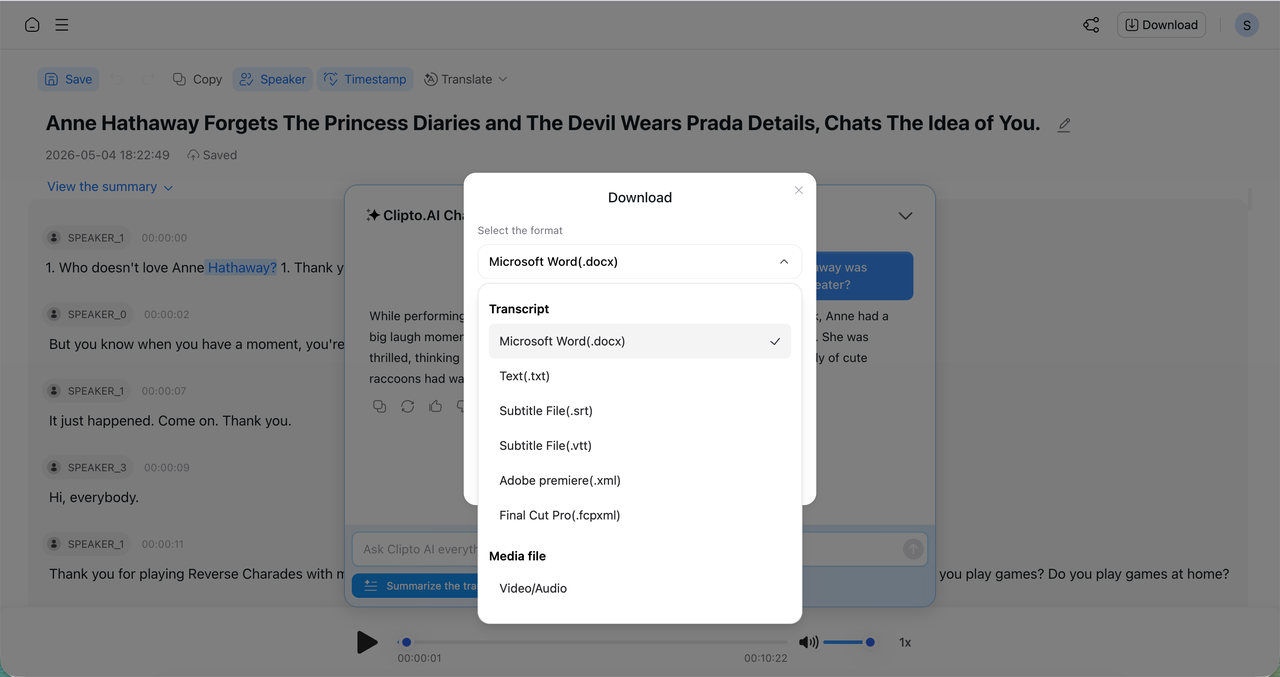 Export transcript