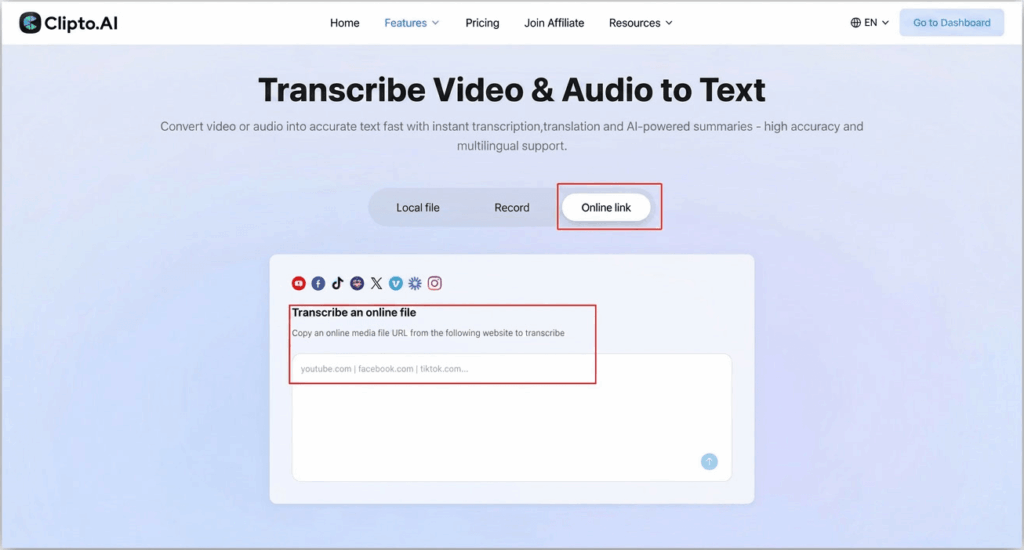 Paste link to transcribe