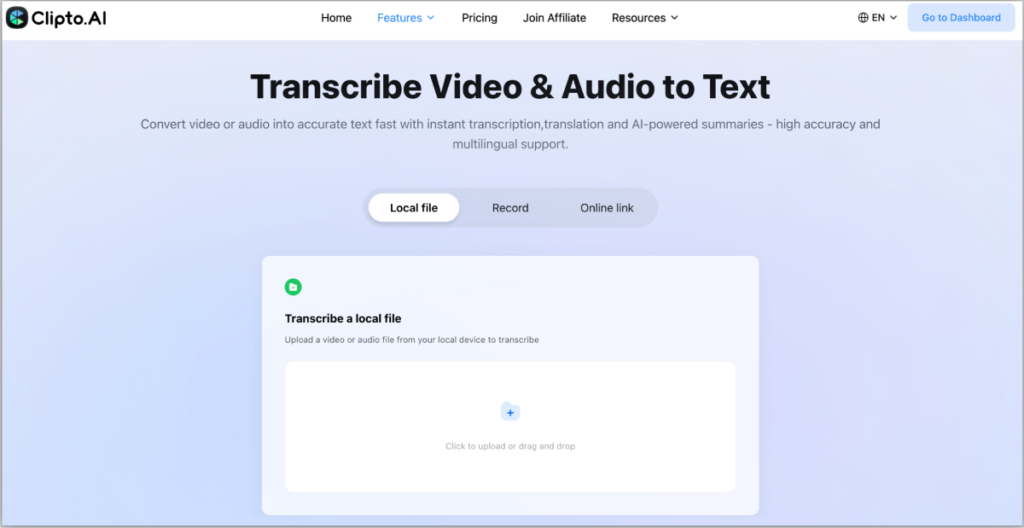 Clipto Transcribe Video Audio to Text