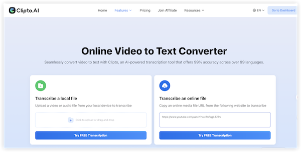 Clipto Video-to-Text Transcription