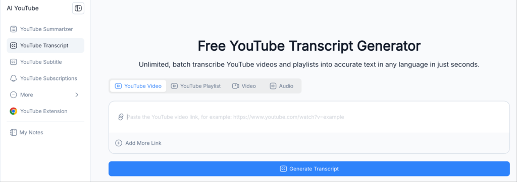 NoteGPT YouTube transcripts