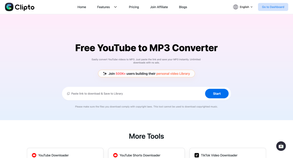 Clipto Free YouTube to MP3 Converter