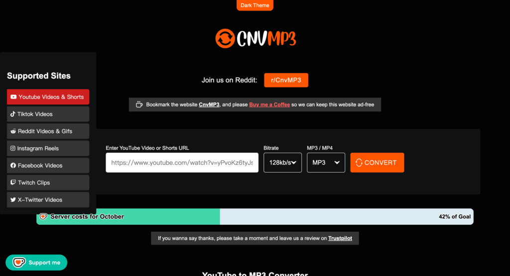 CnvMP3 YouTube to MP3 Converter