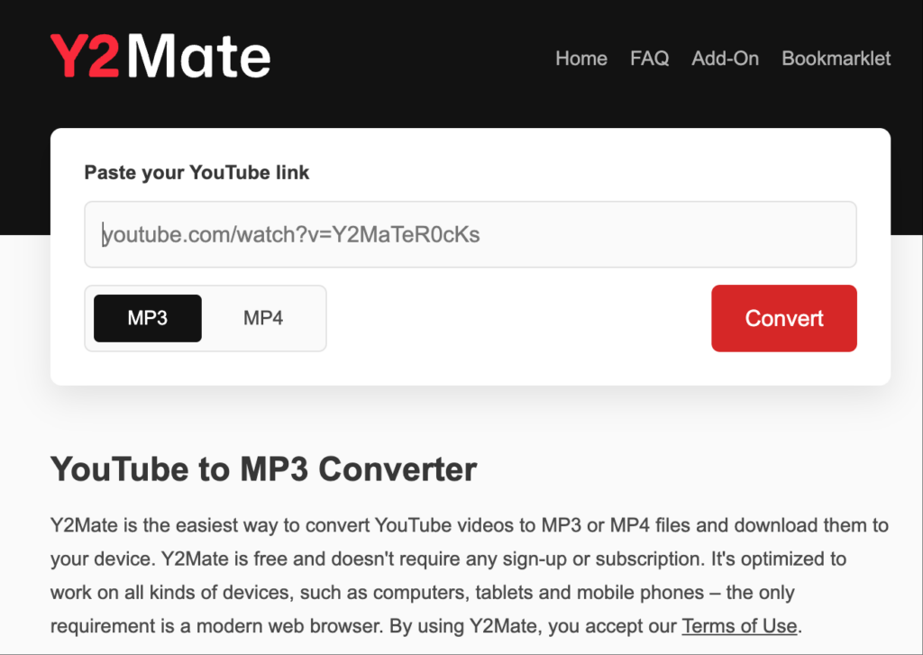 Y2Mate YouTube to MP3 Converte